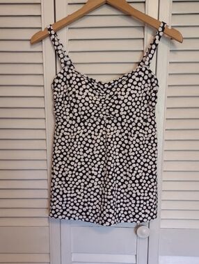 EUC Lands' End Bandeau Tankini Swim Top Swimsuit Size 4 Black White Dot